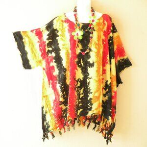 KB86 Tie Dye Multicolor Batik Kimono Tunic Kaftan Plus Size Blouse